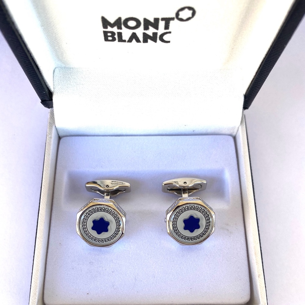 New Montblanc Silver Coated Pearl Cufflinks